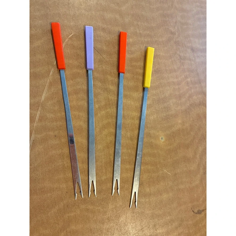 Nevco Fondue Forks Vintage Stainless Steel Japan Set of 4 Multicolor Excellent